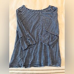 Southern Tide Navy and Light Blue Striped Long Sleeve Top